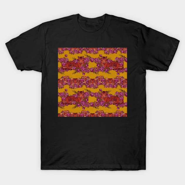 Sophisticated pattern with tiger on chartreuse T-Shirt by ArtInPi